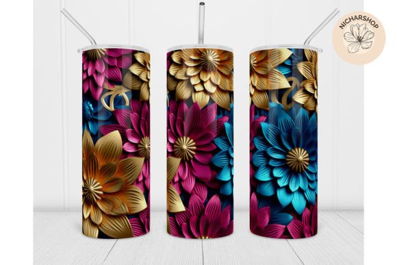 20oz 3D Gold Blue Flower Tumbler Wrap2: A Versatile Design for Your Creative Projects