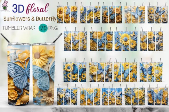3D Sunflower Butterfly Background Bundle: A Unique Design for Your Tumbler