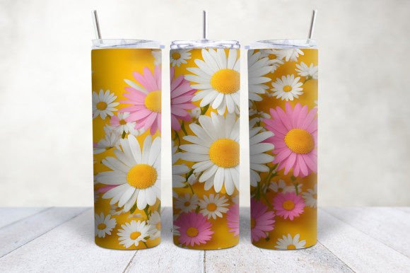 3D White Yellow Pink Flowers Tumbler