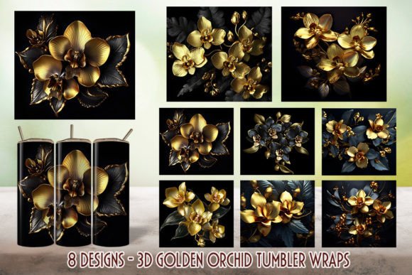 8 Designs 3D Golden Orchid Tumbler Wraps: A Stylish Addition to Your Sublimation Projects