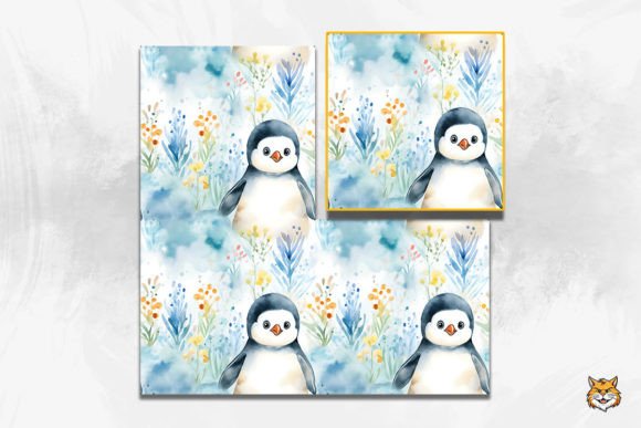 Adorable Baby Penguin Watercolor Patterns