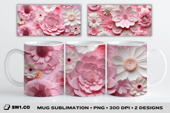 Discover the 3D Paper Art Pink Flower Mug Wrap