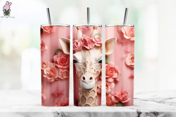 Discover the Unique 3D Giraffe with Flowers Tumbler Wrap 7