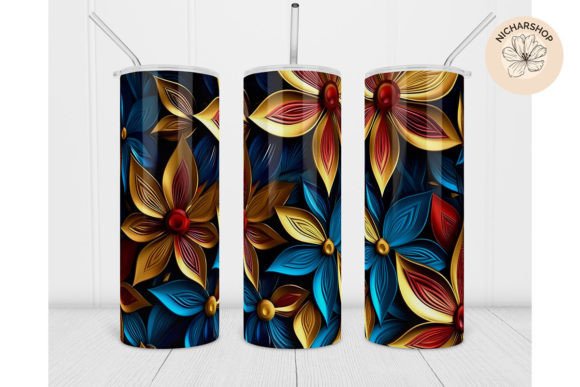 Enhance Your 20oz Skinny Tumbler with the 3D Gold Blue Flower Wrap3