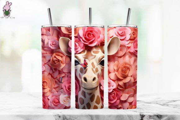 Transform Your Tumbler with the 3D Giraffe with Flowers Tumbler Wrap 2