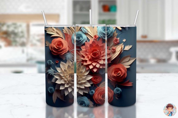 Transform Your Tumblers with 3D Flowers Tumbler Wrap Design PNG